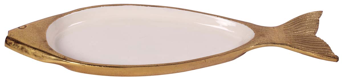 Buy in Bulk Wholesale Fish Metal Tray - 15” Decorative Golden White - Modern Home Decor/Accessory Holder